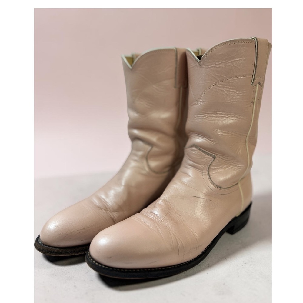 Justin Vintage Pink Leather Western Roper Boots 3714 Womens 8.5 B Made in USA